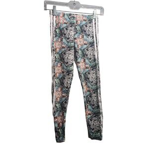 Adidas Kids Girls Leggings Pants Tropical Print Logo 3 Stripes Size 9‎ 10Y S